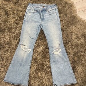American Eagle Outfitters Light Blue Distressed Flare Jeans